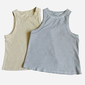 Old Navy Beige & White Ribbed Tank Tops